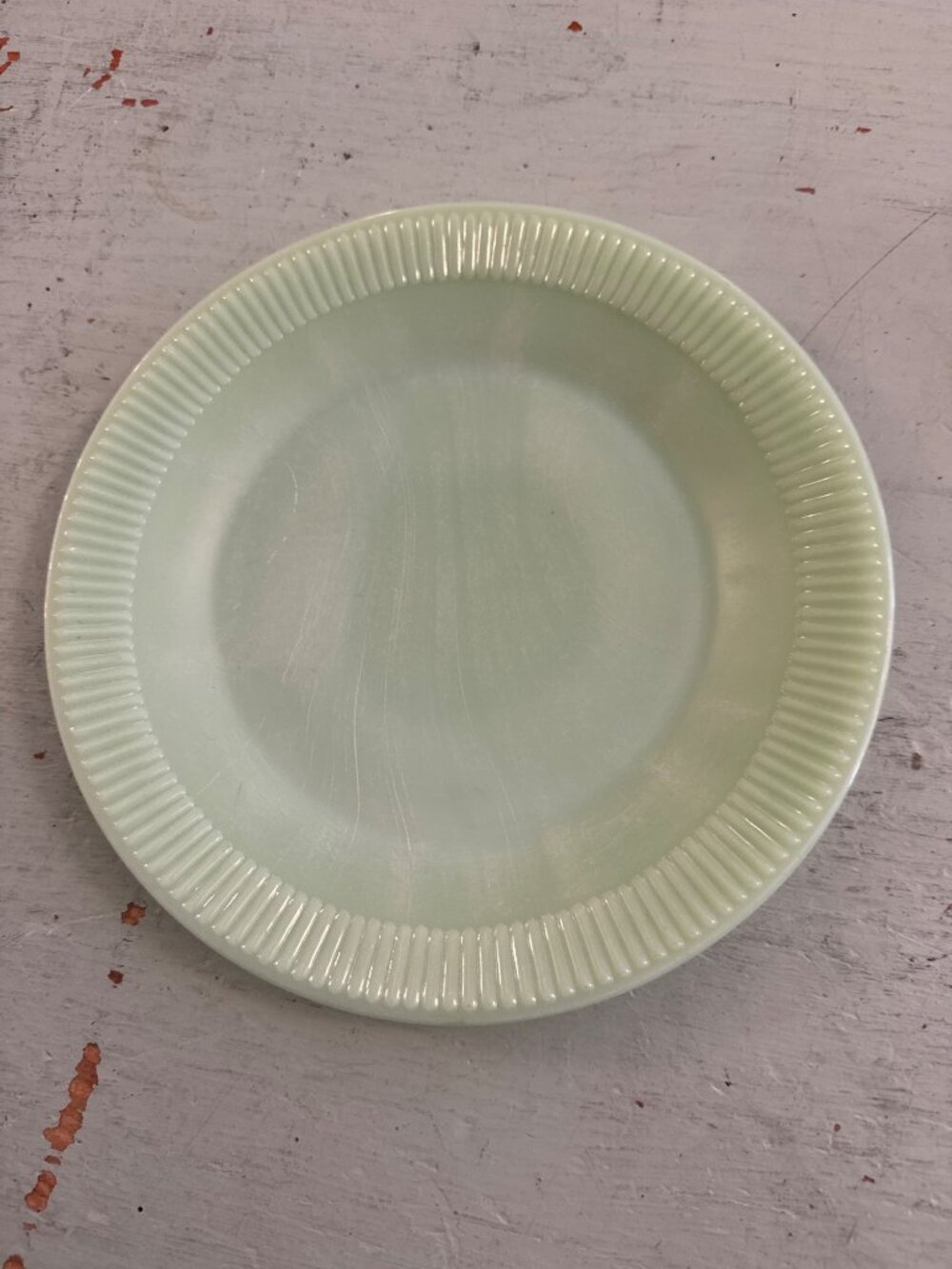 Vintage Fire King Jadeite Glass Plate w Ribbed Edge 9 Inch Jane Ray Collectible
